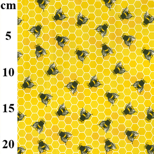 Floral cotton poplin - Honey bees on yellow