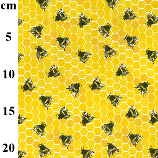 Floral cotton poplin - Honey bees on yellow