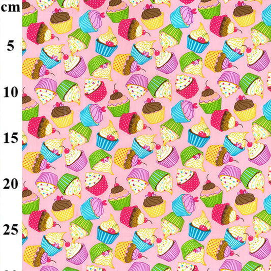 Floral cotton poplin - pink cupcakes