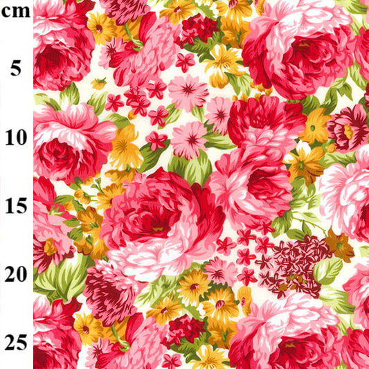 Floral cotton poplin - Gorgeous pink floral with large roses