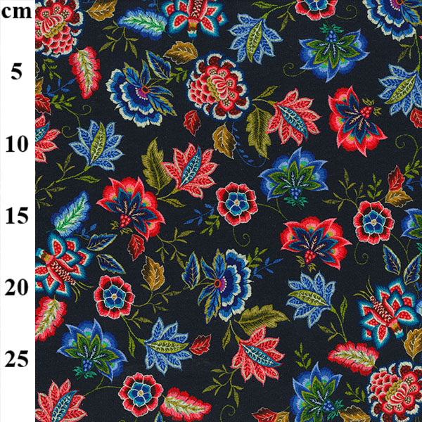 Organic Jersey - Folksy flowers on navy