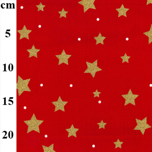 Cotton fabric - Gold stars on red
