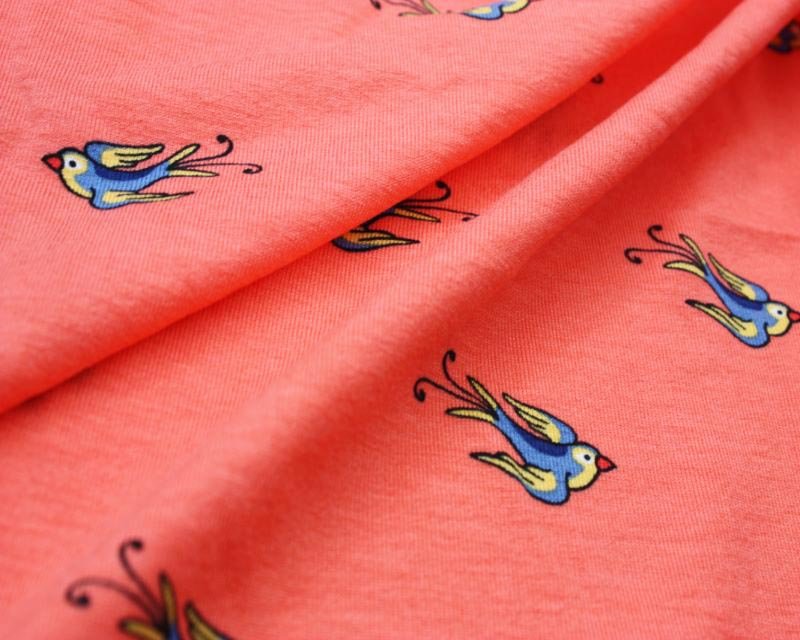 Jersey - viscose - coral swallows