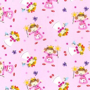 Polycotton - little fairies on pink
