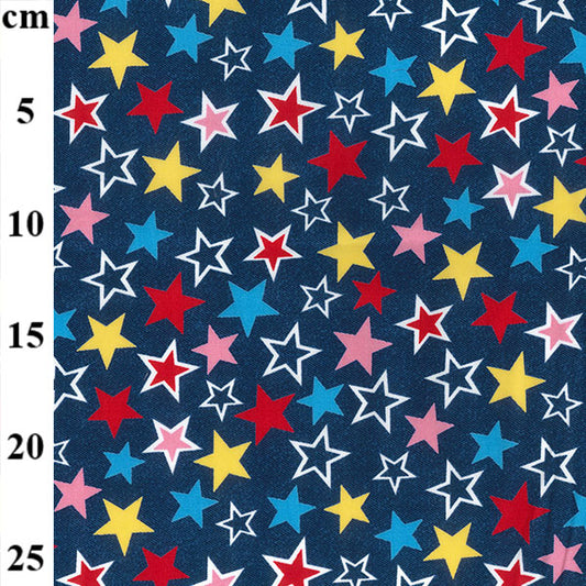 Cotton poplin - multicolour stars on denim blue
