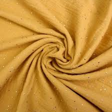 Double Gauze - mustard yellow with gold dots