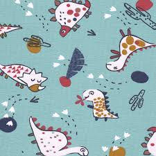 Jersey - Scattered Dinosaurs on Aqua - 160 wide