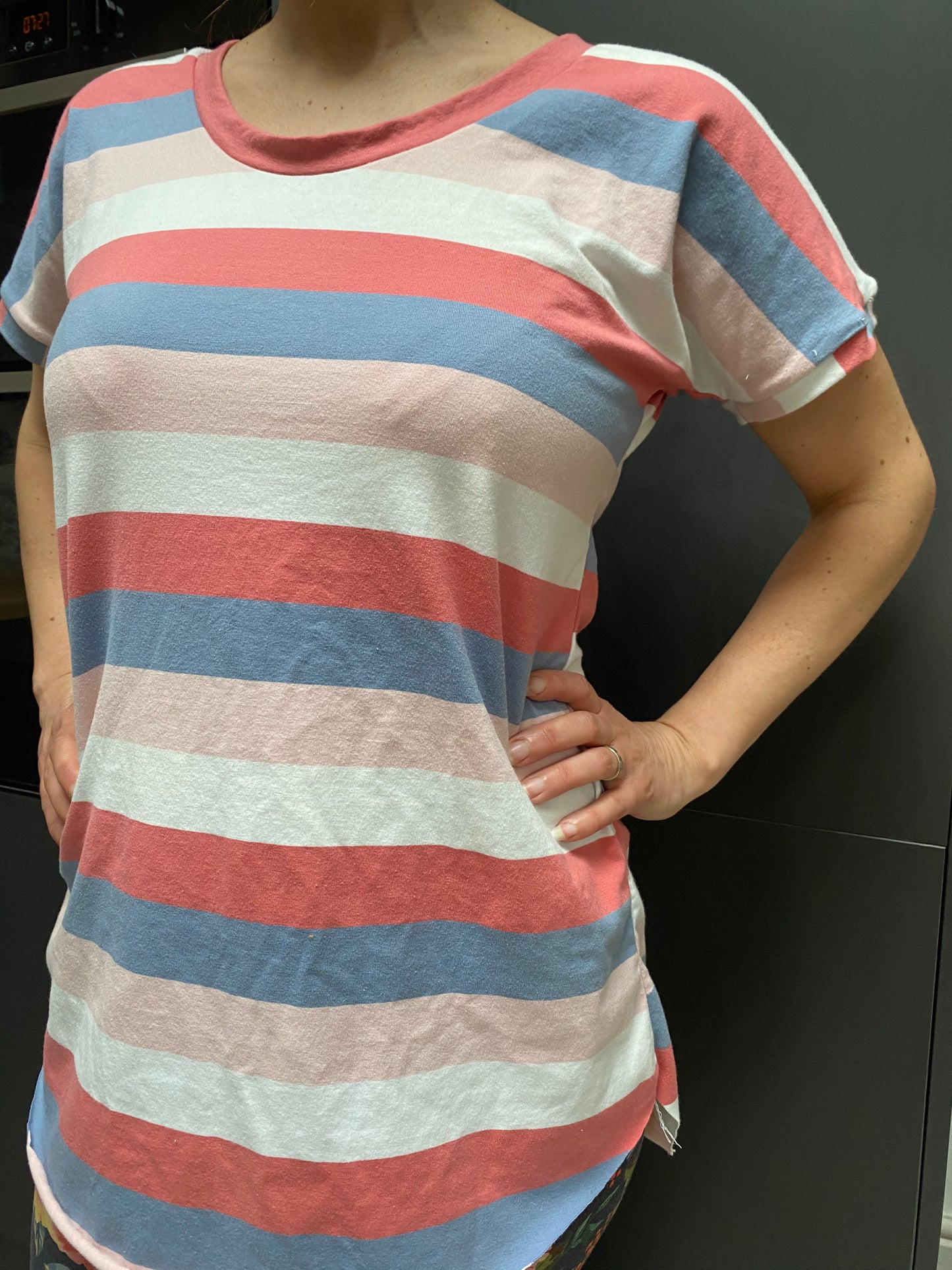Single Jersey - Large stripes - Blue, peach and coral