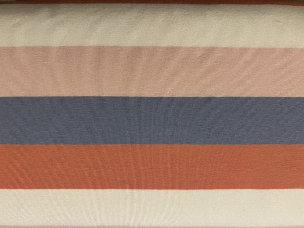Single Jersey - Large stripes - Blue, peach and coral