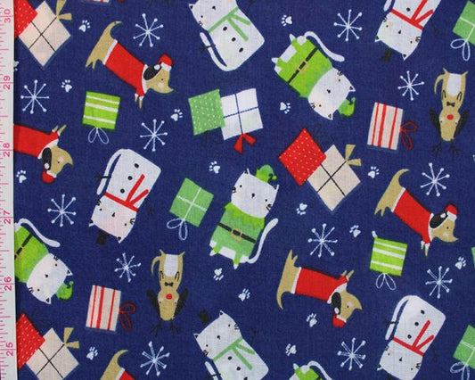 Polycotton - Christmas animals - cats and dogs