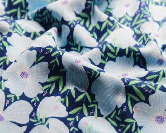 Polycotton - Morris floral navy - blue flowers