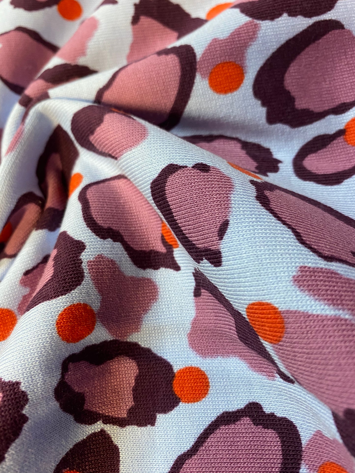 Jersey - sweat brushed - light blue leopard and spots print