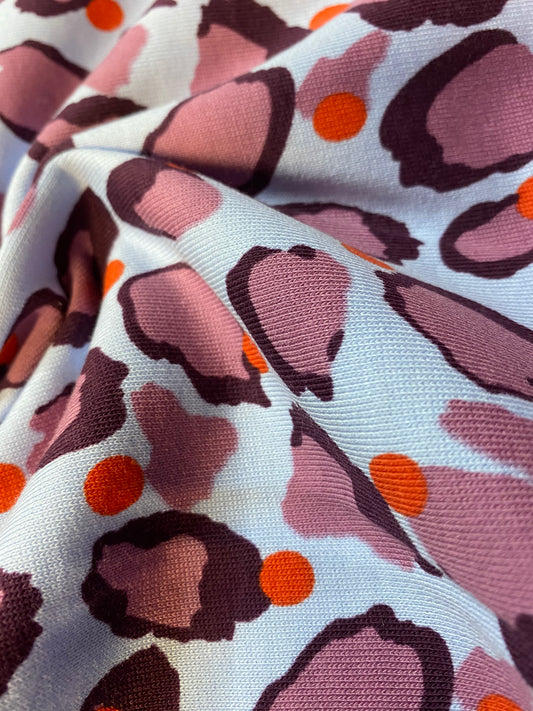 Jersey - sweat brushed - light blue leopard and spots print