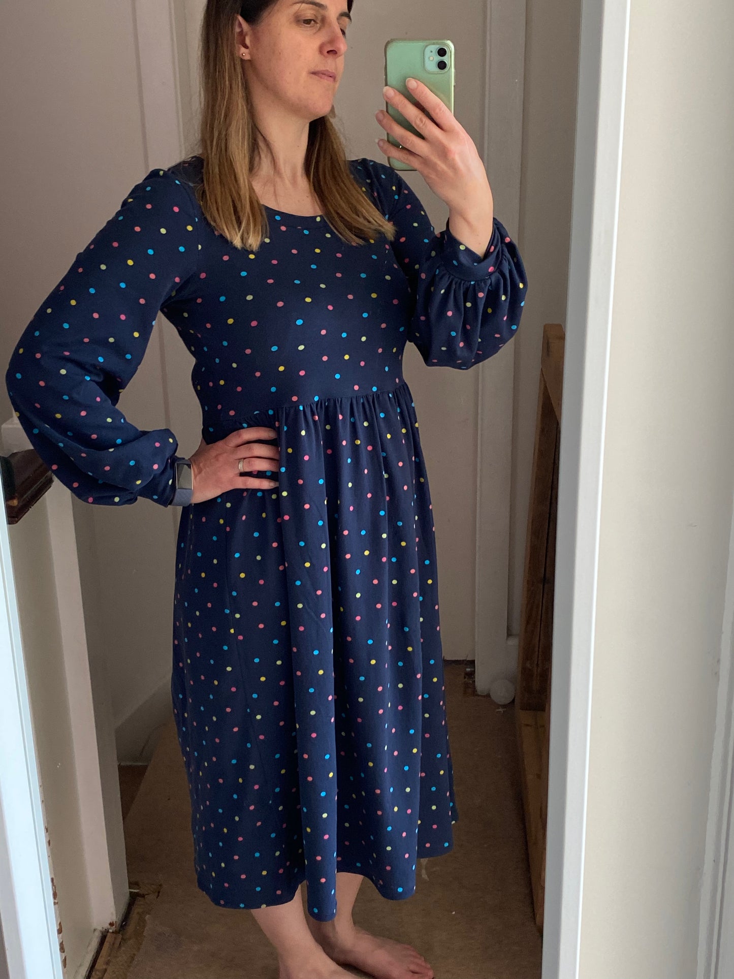 Single Jersey - Multicolored dots on navy