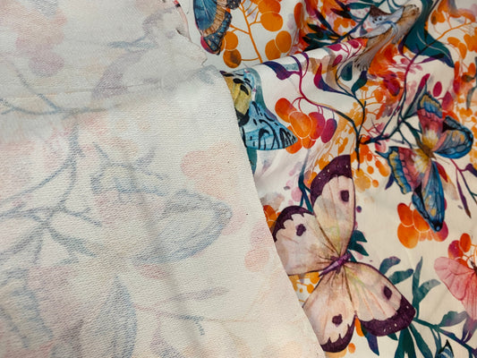 Jersey - French terry fabric - white floral butterfly