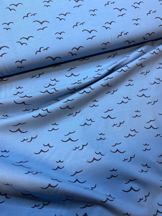 Jersey - Navy swallows birds on blue