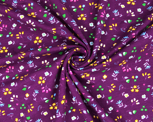Single Jersey - Ditsy flowers on purple