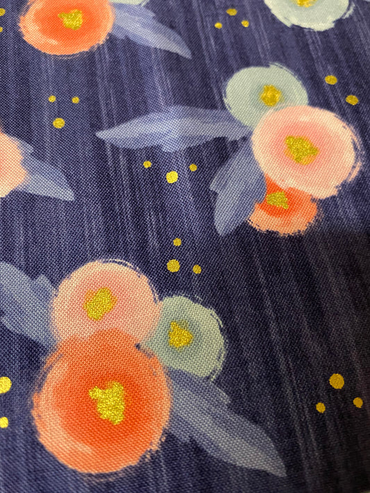 Riley Blake - Midnight Rose - navy floral with gold dots