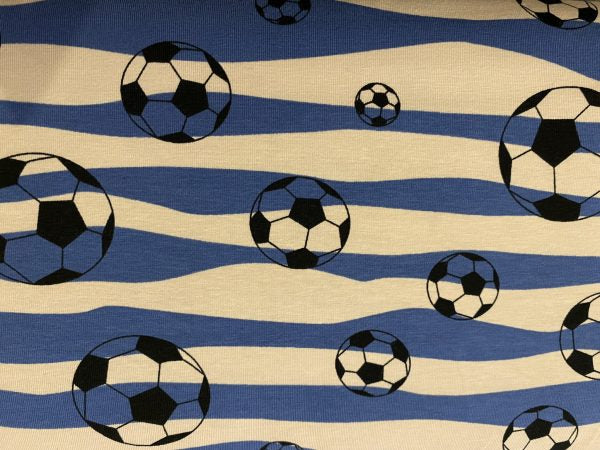 Single Jersey - Footballs stripes - Blue 1m piece