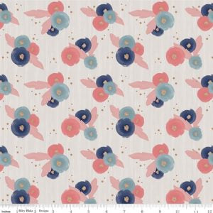 Riley Blake - Midnight Rose - cream floral with gold dots