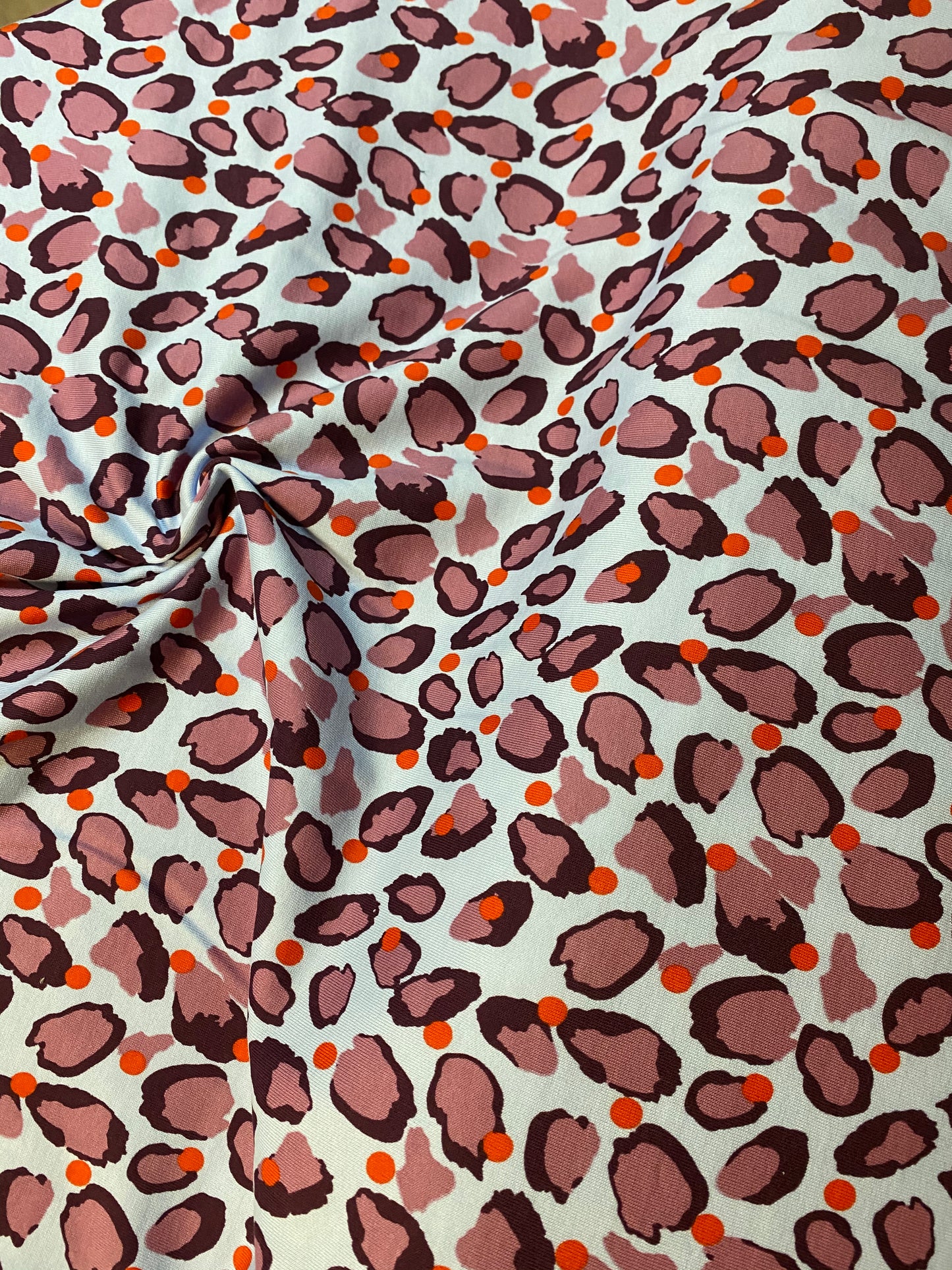 Jersey - sweat brushed - light blue leopard and spots print