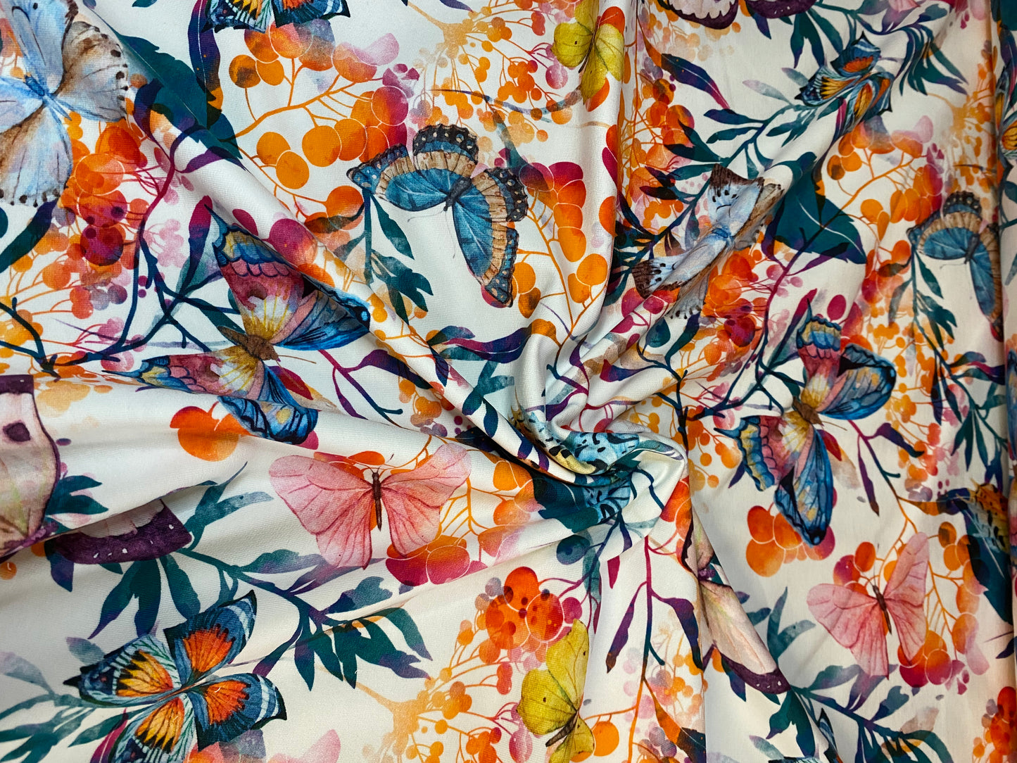 Jersey - French terry fabric - white floral butterfly