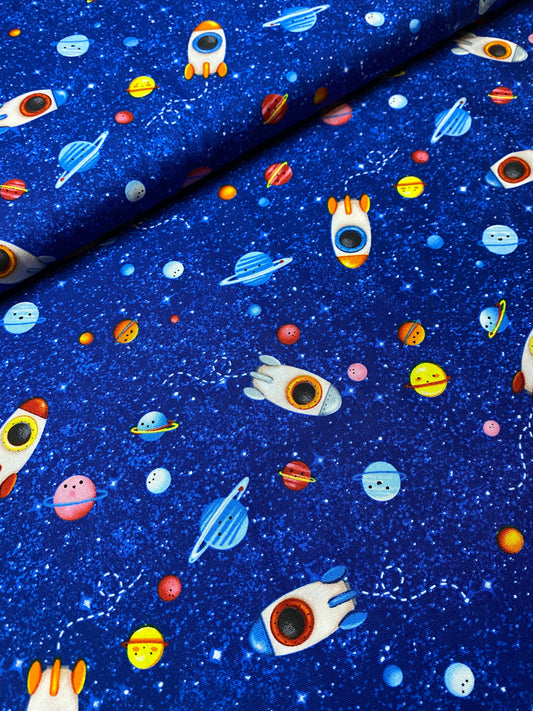 Michael Miller cotton - Hula universe Fly by - Rockets in space