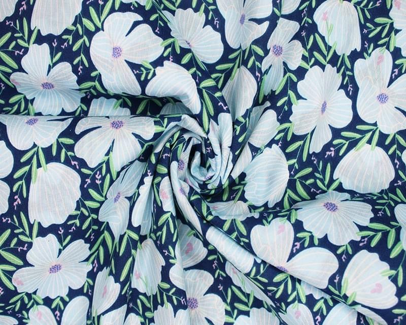 Polycotton - Morris floral navy - blue flowers