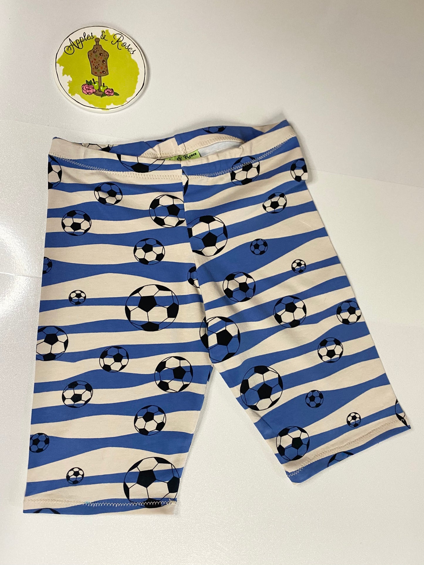 Single Jersey - Footballs stripes - Blue 1m piece