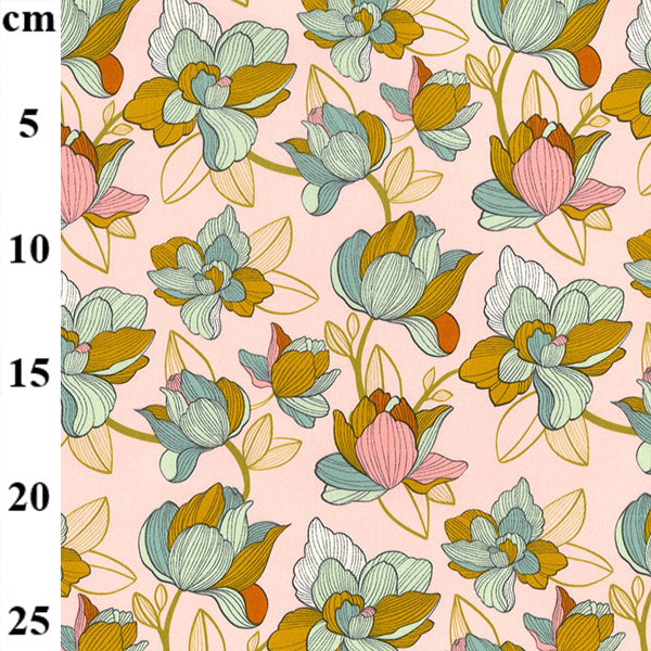 Cotton Satin stretch - floral print pink