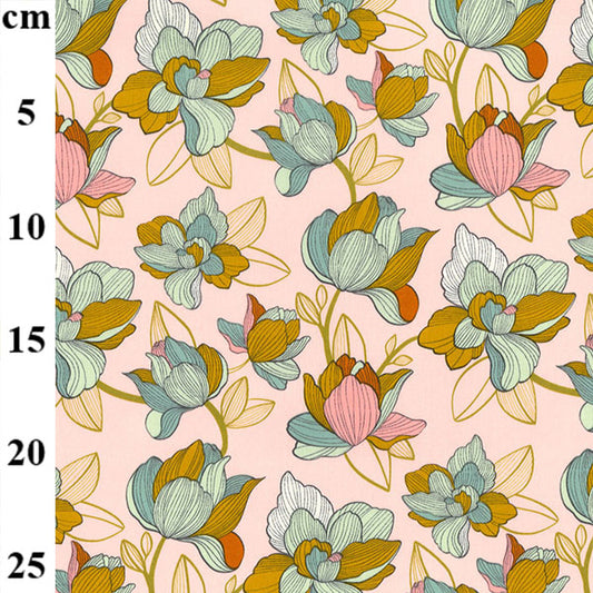 Cotton Satin stretch - floral print pink